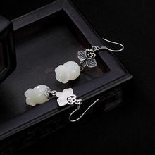 Load image into Gallery viewer, Natural Fine White Jade Lily of The Valley Earrings Vintage Style Retro Elegant Craft Charm Women&#39;s Silver Jewelry
