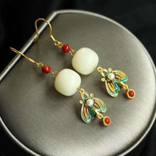 Load image into Gallery viewer, Natural Fine White Jade Earrings Vintage Style Enamel Porcelain Luxury Ethnic Women&#39;s Jewelry
