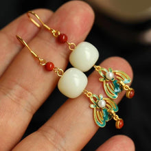 Load image into Gallery viewer, Natural Fine White Jade Earrings Vintage Style Enamel Porcelain Luxury Ethnic Women&#39;s Jewelry
