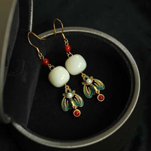 Load image into Gallery viewer, Natural Fine White Jade Earrings Vintage Style Enamel Porcelain Luxury Ethnic Women&#39;s Jewelry
