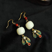 Load image into Gallery viewer, Natural Fine White Jade Earrings Vintage Style Enamel Porcelain Luxury Ethnic Women&#39;s Jewelry
