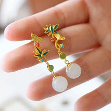 Load image into Gallery viewer, Natural Fine White Jade Lotus Long Earrings Vintage Style Retro Unique Craft Luxury Charm Women&#39;s Silver Jewelry
