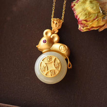 Load image into Gallery viewer, Natural Fine White Jade Mouse Pendant Necklace Vintage Style Unique Craft Luxury Silver Jewelry
