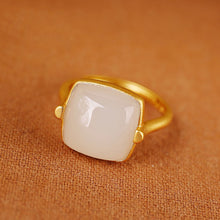 Load image into Gallery viewer, Natural Fine White Jade Opening Adjustable Ring Vintage Style Retro Design Women&#39;s Jewelry
