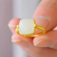 Load image into Gallery viewer, Natural Fine White Jade Opening Adjustable Ring Vintage Style Retro Design Women&#39;s Jewelry
