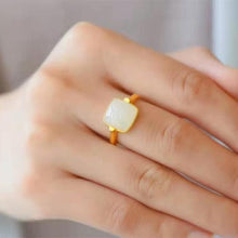 Load image into Gallery viewer, Natural Fine White Jade Opening Adjustable Ring Vintage Style Retro Design Women&#39;s Jewelry
