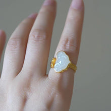 Load image into Gallery viewer, Natural Fine White Jade Opening Adjustable Ring Vintage Style Retro Unique Craft Charm Women&#39;s Silver Jewelry
