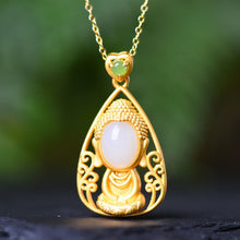 Load image into Gallery viewer, Lokaloca Natural Fine White Jade Silver Buddha Pendant Necklace
