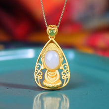 Load image into Gallery viewer, Lokaloca Natural Fine White Jade Silver Buddha Pendant Necklace
