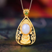 Load image into Gallery viewer, Lokaloca Natural Fine White Jade Silver Buddha Pendant Necklace
