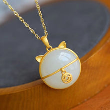 Load image into Gallery viewer, Natural Fine White Jade Fortune Cat Shape Pendant Necklace Vintage Style Style Craft Women&#39;s Brand Jewelry
