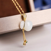 Load image into Gallery viewer, Natural Fine White Jade Lucky Bag Shape Pendant Necklace Vintage Style Retro Bohemian Style Elegant Women&#39;s Silver Jewelry
