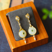 Load image into Gallery viewer, Natural Fine White Jade Earrings Vintage Antique Style Luxury Women&#39;s Silver Jewelry
