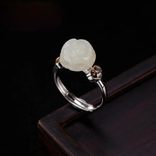 Load image into Gallery viewer, Natural Fine White Jade Rose Flower Opening Adjustable Ring Vintage Style Retro Charm Women&#39;s Brand Silver Jewelry
