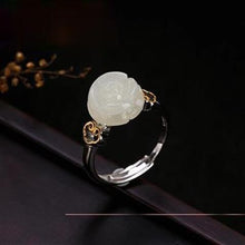 Load image into Gallery viewer, Natural Fine White Jade Rose Flower Opening Adjustable Ring Vintage Style Retro Charm Women&#39;s Brand Silver Jewelry
