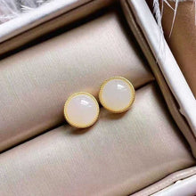 Load image into Gallery viewer, Natural Fine White Jade Round Bead Earrings Vintage Style Retro Exquisite Bohemian Lovely Silver Jewelry
