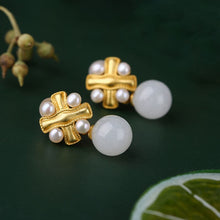 Load image into Gallery viewer, Lokaloca Natural Fine White Jade Round Bead Earrings
