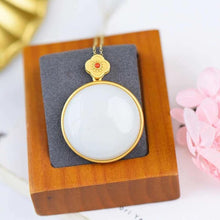 Load image into Gallery viewer, Natural Fine White Jade Round Pendant Necklace Vintage Retro Style Design Women&#39;s Jewelry
