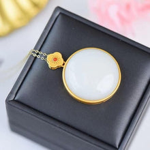 Load image into Gallery viewer, Natural Fine White Jade Round Pendant Necklace Vintage Retro Style Design Women&#39;s Jewelry
