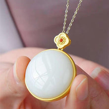 Load image into Gallery viewer, Natural Fine White Jade Round Pendant Necklace Vintage Retro Style Design Women&#39;s Jewelry
