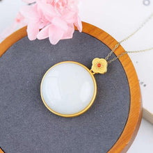 Load image into Gallery viewer, Natural Fine White Jade Round Pendant Necklace Vintage Retro Style Design Women&#39;s Jewelry
