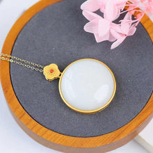 Load image into Gallery viewer, Natural Fine White Jade Round Pendant Necklace Vintage Retro Style Design Women&#39;s Jewelry
