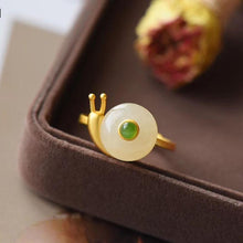 Load image into Gallery viewer, Natural Fine White Jade Snail Opening Adjustable Ring Vintage Style Retro Creative Luxury Elegant Women&#39;s Silver Jewelry
