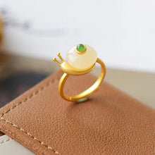 Load image into Gallery viewer, Natural Fine White Jade Snail Opening Adjustable Ring Vintage Style Retro Creative Luxury Elegant Women&#39;s Silver Jewelry
