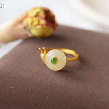 Load image into Gallery viewer, Natural Fine White Jade Snail Opening Adjustable Ring Vintage Style Retro Creative Luxury Elegant Women&#39;s Silver Jewelry
