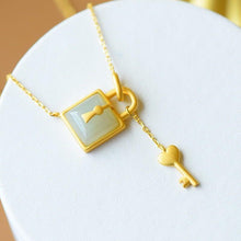 Load image into Gallery viewer, Natural Fine White Jade Lock Pendant Necklace Vintage Style Retro Unique Craft Charm Women&#39;s Silver Jewelry
