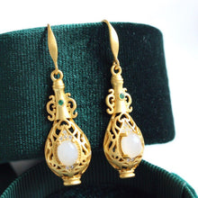 Load image into Gallery viewer, Natural Fine White Jade Vase Shaped Earrings Vintage Retro Unique Golden Craft Women&#39;s Silver Jewelry
