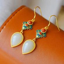 Load image into Gallery viewer, Natural Fine White Jade Water Drop Earrings Vintage Style Antique Cloisonne Enamel Luxury Ethnic Women&#39;s Brand Jewelry
