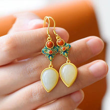 Load image into Gallery viewer, Natural Fine White Jade Water Drop Earrings Vintage Style Antique Cloisonne Enamel Luxury Ethnic Women&#39;s Brand Jewelry
