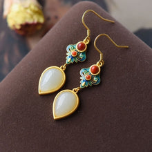 Load image into Gallery viewer, Natural Fine White Jade Water Drop Earrings Vintage Style Antique Cloisonne Enamel Luxury Ethnic Women&#39;s Brand Jewelry
