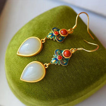 Load image into Gallery viewer, Natural Fine White Jade Water Drop Earrings Vintage Style Antique Cloisonne Enamel Luxury Ethnic Women&#39;s Brand Jewelry
