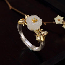 Load image into Gallery viewer, Natural Fine White Jade Flower &amp; Bees Opening Adjustable Ring Vintage Retro Light Luxury Charm Women&#39;s Silver Jewelry
