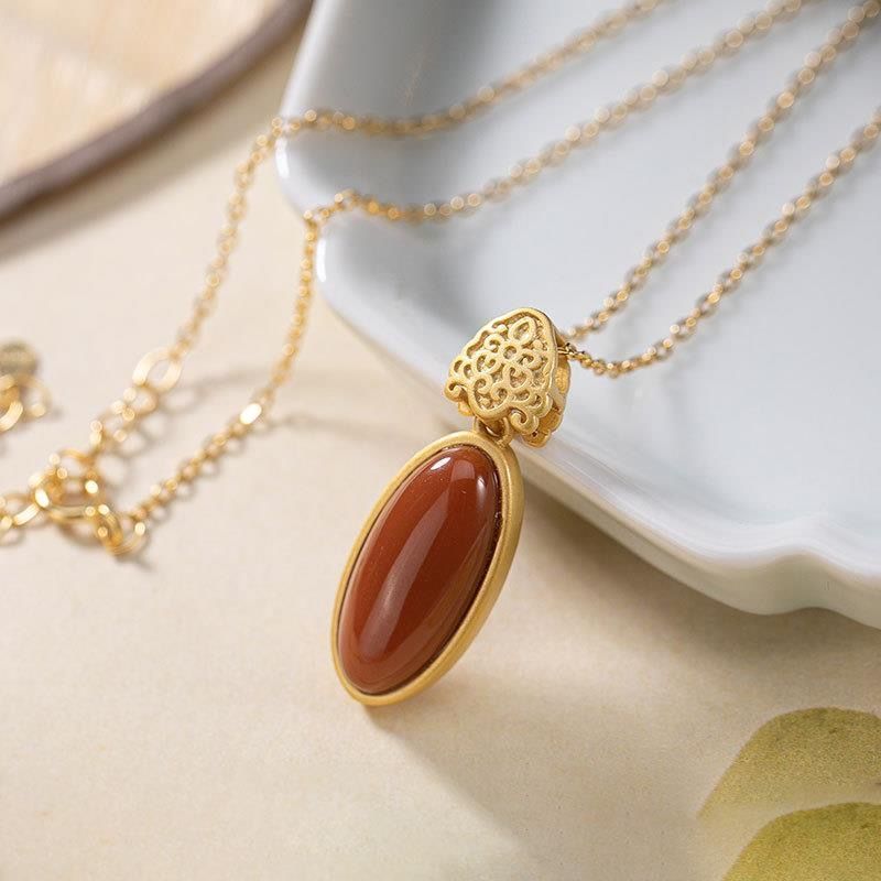 Natural Southern Red Agate Pendant Necklace Vintage Style Retro Style Design Women's Jewelry