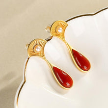 Load image into Gallery viewer, Natural Southern Red Agate Drop Earrings Vintage Style Retro Unique Craft Design Women&#39;s Jewelry
