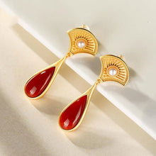 Load image into Gallery viewer, Natural Southern Red Agate Drop Earrings Vintage Style Retro Unique Craft Design Women&#39;s Jewelry
