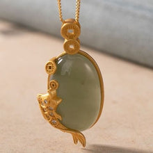 Load image into Gallery viewer, Natural Green Jade Koi Pendant Necklace Vintage Style Retro Unique Craft Women&#39;s Jewelry
