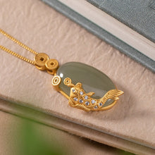 Load image into Gallery viewer, Natural Green Jade Koi Pendant Necklace Vintage Style Retro Unique Craft Women&#39;s Jewelry
