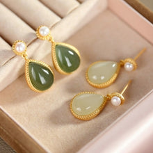 Load image into Gallery viewer, Lokaloca Natural Green Jade Water Drop Shaped Earrings
