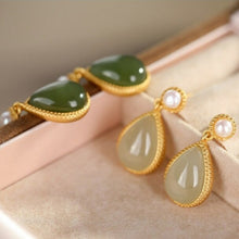 Load image into Gallery viewer, Lokaloca Natural Green Jade Water Drop Shaped Earrings
