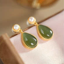 Load image into Gallery viewer, Lokaloca Natural Green Jade Water Drop Shaped Earrings
