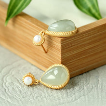 Load image into Gallery viewer, Lokaloca Natural Green Jade Water Drop Shaped Earrings
