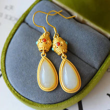 Load image into Gallery viewer, Natural White Jade Drop Earrings Vintage Style Retro Design Elegant Gilding Craft Women&#39;s Jewelry
