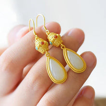 Load image into Gallery viewer, Natural White Jade Drop Earrings Vintage Style Retro Design Elegant Gilding Craft Women&#39;s Jewelry
