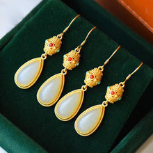 Load image into Gallery viewer, Natural White Jade Drop Earrings Vintage Style Retro Design Elegant Gilding Craft Women&#39;s Jewelry
