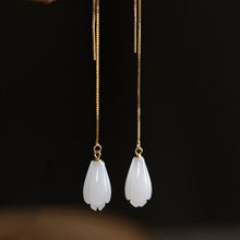 Load image into Gallery viewer, Natural White Jade Long Magnolia Earrings Vintage Style Retro Luxury Exquisite Women&#39;s Jewelry
