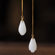 Load image into Gallery viewer, Natural White Jade Long Magnolia Earrings Vintage Style Retro Luxury Exquisite Women&#39;s Jewelry
